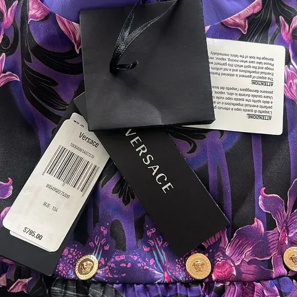 Versace Orchid Barocco Girls Pleated Dress, New, Size 12 - Picture 10 of 12